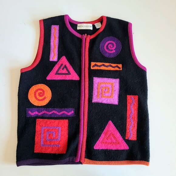 Vintage Marisa Christina 100% wool vest bright pink and purple geometric design. - Picture 1 of 7